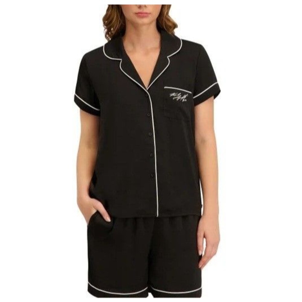 Karl Lagerfeld Women's Notch Collar Pajama Set Black Large NEW